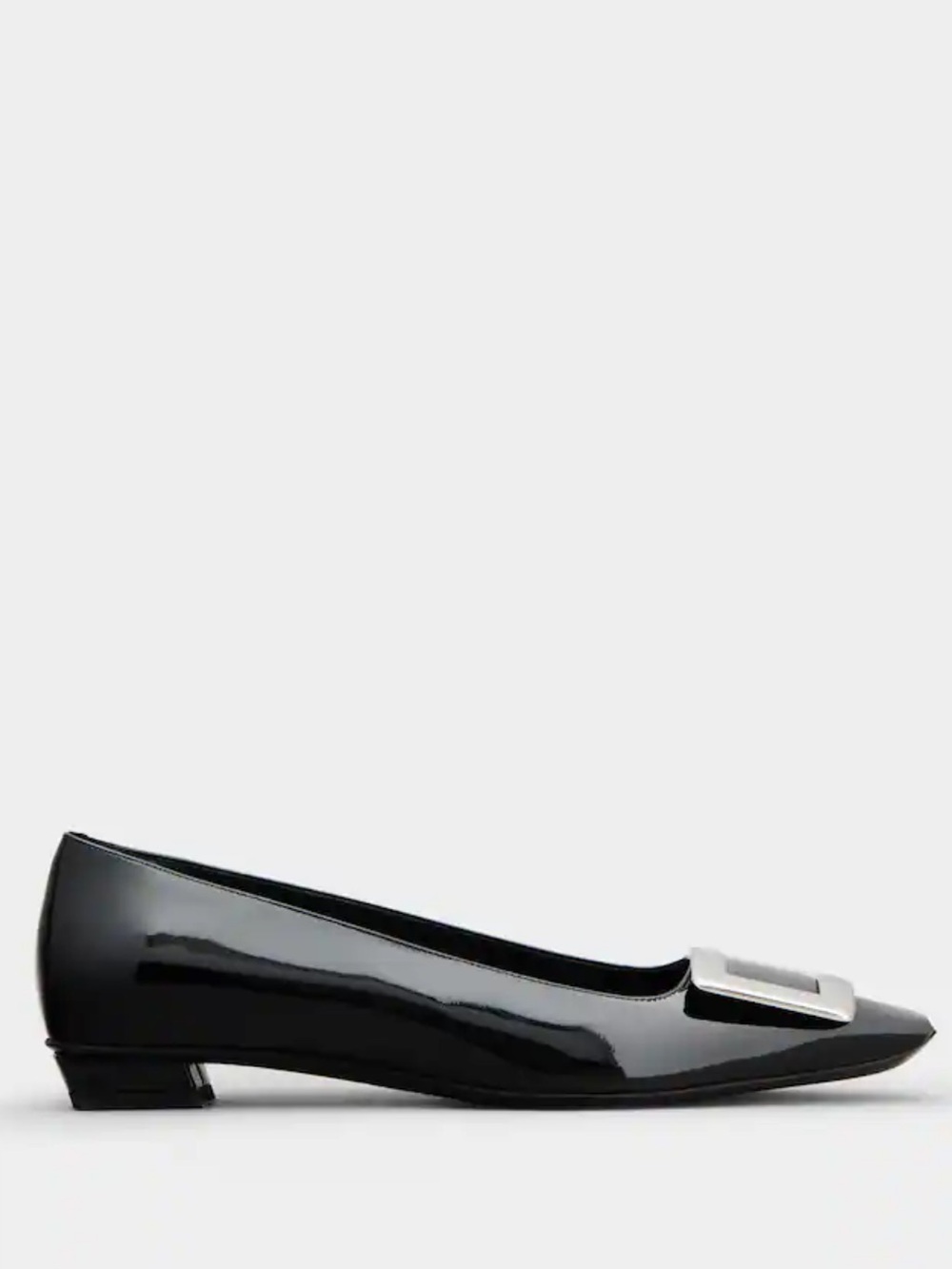 Roger Vivier Black Patent Pointed Loafer with Silver Buckle